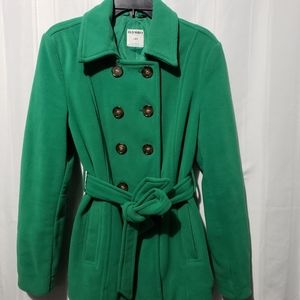Old Navy Womens Collared Long Sleeve Double Breasted Coat Jacket Green Large